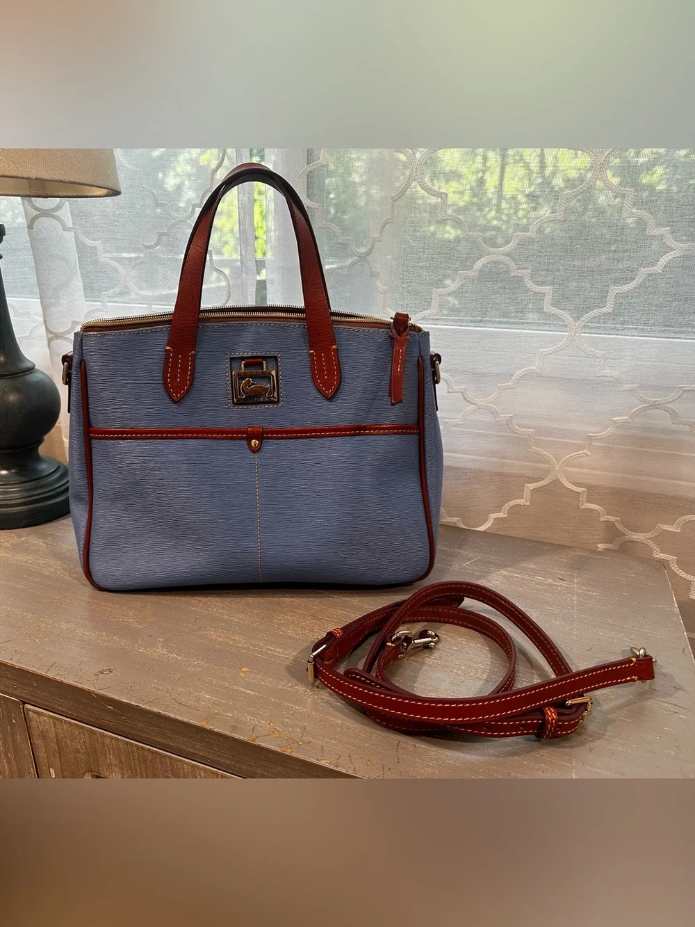 👜 Dooney & Bourke Small Daniela Satchel - Light Blue with Strap